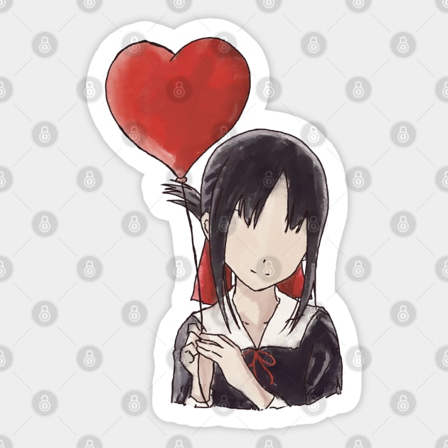 Kaguya sama Kaguya shinomiya holding a heart-shaped red balloon in an aesthetic watercolor art | mirror Sticker by Animangapoi